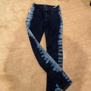 Dark Blue Denim Jeans w/ Light Blue Tie-Dye Stripe